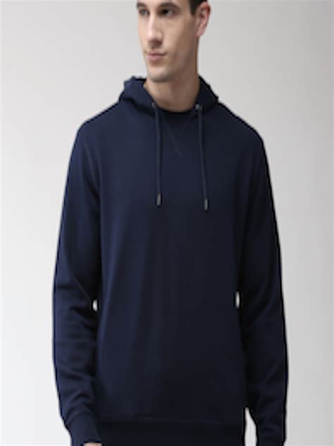 Buy Marks & Spencer Men Navy Blue Solid Hooded Sweatshirt - Sweatshirts ...