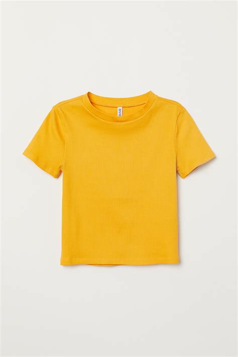 Ribbed top - Dark yellow - Ladies | H&M IN
