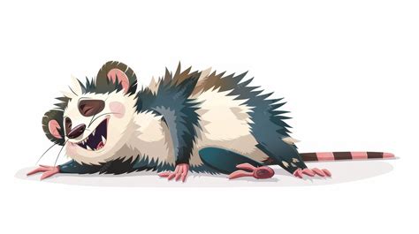 An opossum character playing dead in a modern cartoon illustration ...