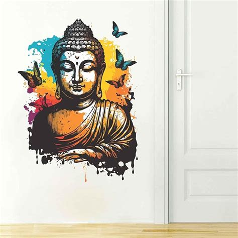 Wall Attraction Vinyl Self-Adhesive Colorful Buddha Wall Sticker ...