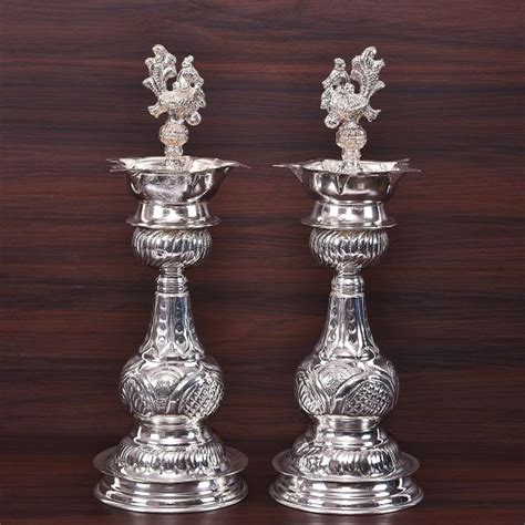 German Silver Peacock Diya 12 Inch – Nandi Gifts