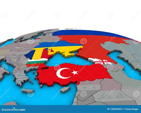 Map of Black Sea Region with Flags on Globe Stock Illustration - Illustration of country ...