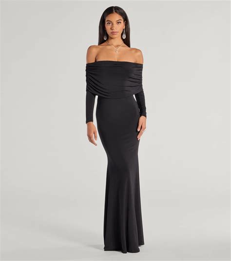 Black Off The Shoulder Evening Gowns & Windsor