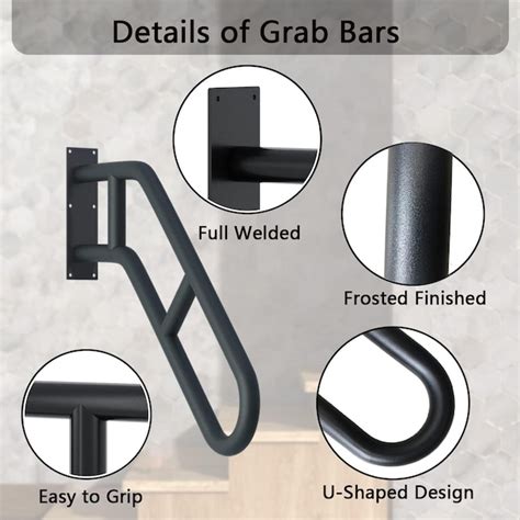 LOVMOR 18 in. Wall Mounted Black Steel U-Shaped Stair Railing Kit for 1 ...