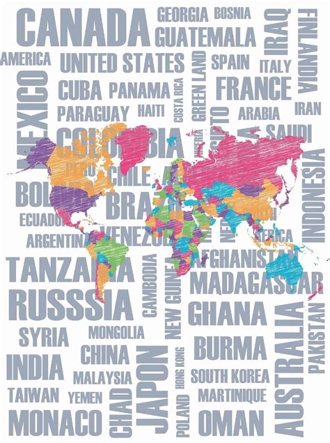 World Map with Country Names 的图像结果