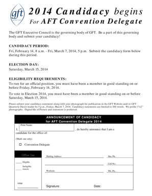 Fillable Online 2014 Candidacy for AFT Convention Delegate Form Fax ...