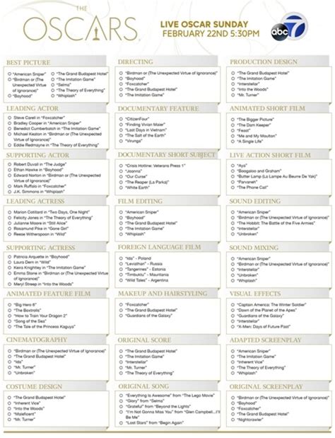 2025 Oscar Nominations Printable Ballot - Find the Perfect Free ...