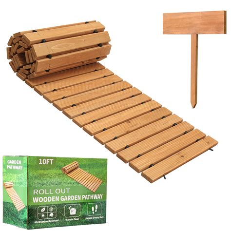 Linshry 10ft Wooden Garden Pathway Outdoor Roll Out Decorative Garden ...