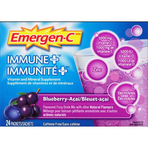 Emergen-C Immune+ Vitamin C & Mineral Supplement, Blueberry Acai Flavor ...