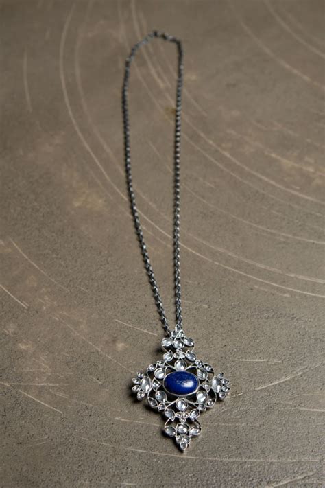 Buy - Devi Jaipur long antique finish necklace studded with lapis ...