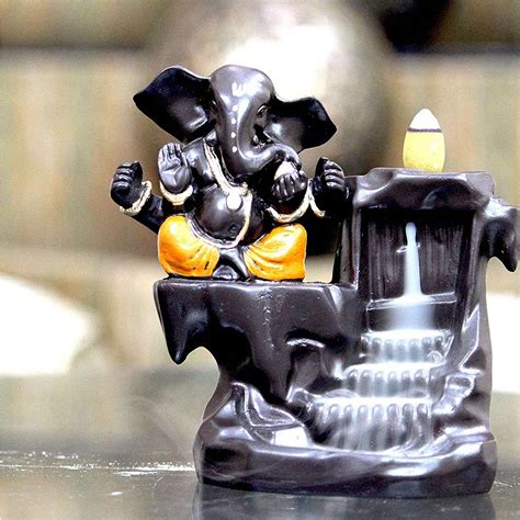Buy Polly Resin Smoke Waterfall Lord Ganesh with 10 Scented Backflow ...