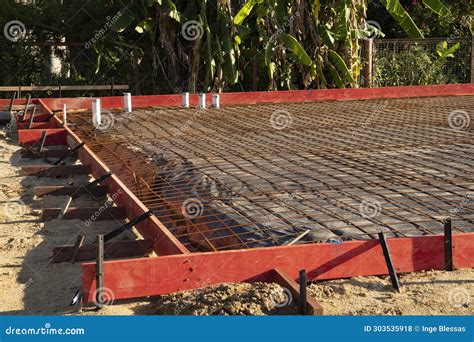 Prepared Foundations Ready for a Cement Pour. Stock Photo - Image of ...