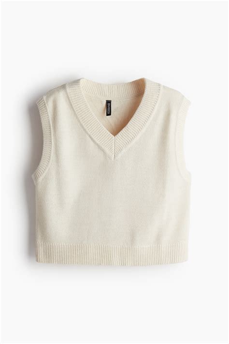 V-neck Sweater Vest - Light beige - Ladies | H&M US