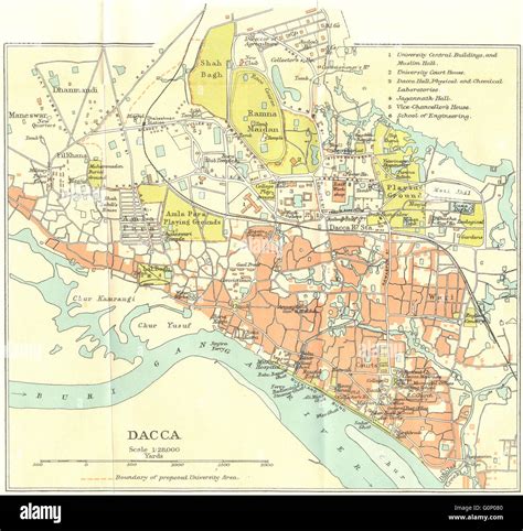 BENGAL/BANGLADESH: Dacca (Dhaka) city plan. British India, 1924 vintage map Stock Photo - Alamy