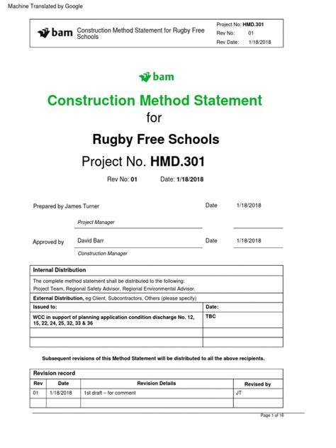Image result for Example of Construction Method Statement