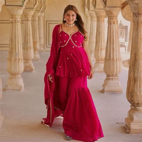 Shagna Pink Georgette Designer Sharara Suit Set for Women Online ...