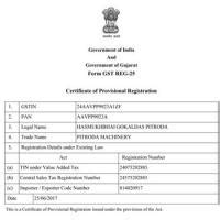 Company Certificates - Pitroda Machinery from Ahmedabad Gujarat India