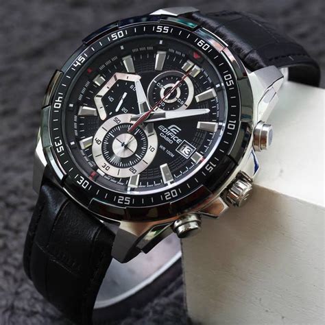 Casio Edifice Chronograph Black Men's Watch Leather 539l 1av – Hopknock