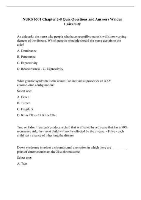 NURS 6501 Chapter 2-8 Quiz Questions and Answers Walden University - NURS 6501 - Stuvia US