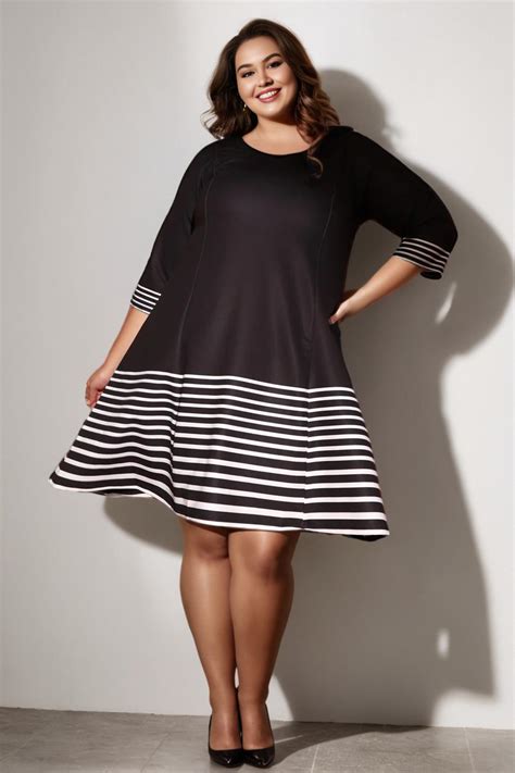 Plus Size White Stripe Bottom Play Black Printed Dress Online in India ...