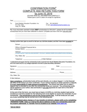 Fillable Online CONFIRMATION FORM* COMPLETE AND RETURN THIS FORM by ...