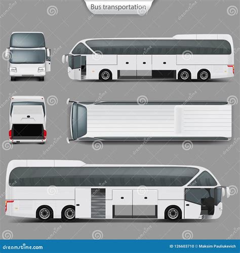 Realistic Coach Bus Mockup Back, Top View Stock Illustration ...