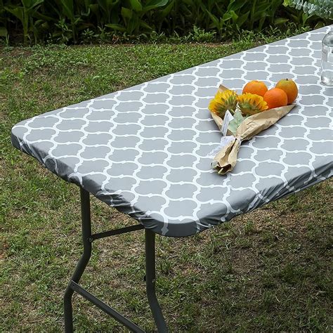FFIY Elastic Fitted Vinyl Tablecloth, Flannel Backed Rectangle Table ...