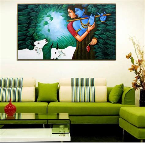 Big Panoramic Radha Krishna in Forest Wall Painting with Floating Fram ...