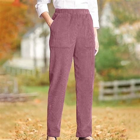 DYTTDG Solid Corduroy Pants for Women Elastic High Waist Pull On ...