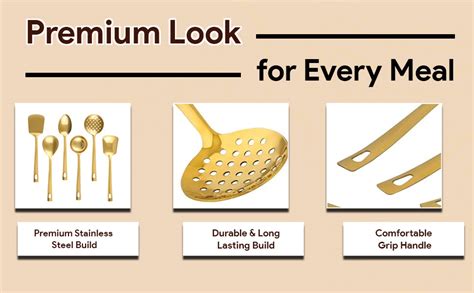Buy ROSTON Serving Spoon Golden Set of 6 Stainless Steel Multipurpose ...