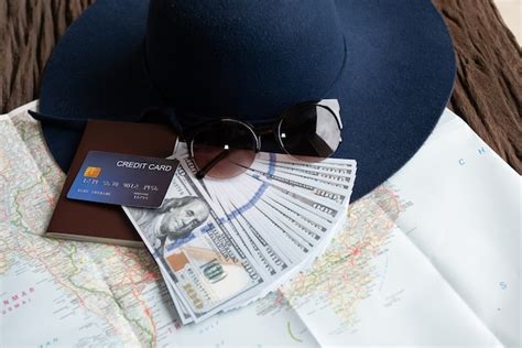 Dollar banknotes, sunglasses, credit card, passport and blue hat | Free ...