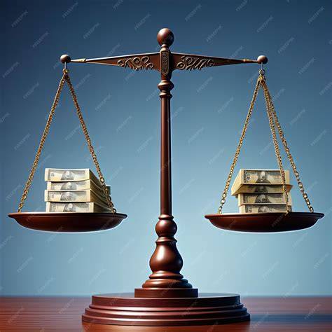 Premium AI Image | scales of law and money on table 3 d illustrationscales of justice and money ...