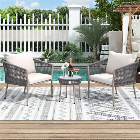 DEVOKO 3 Piece Patio Rope Set Outdoor Woven Rope Conversation Balcony ...