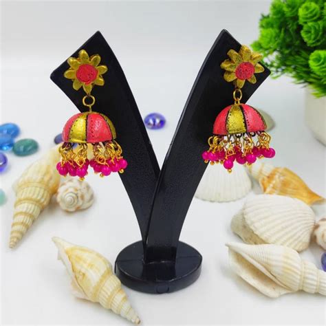 Pink terracotta jhumki - Sahaj by Sangeeta Kamboj