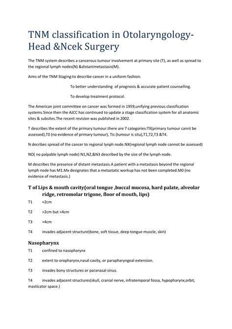 Tnm classification in otolaryngology head &neck surgery | DOC