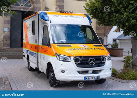 Ambulance Parked at Church, Concept Providing Urgent Medical Assistance, German Medical Services ...