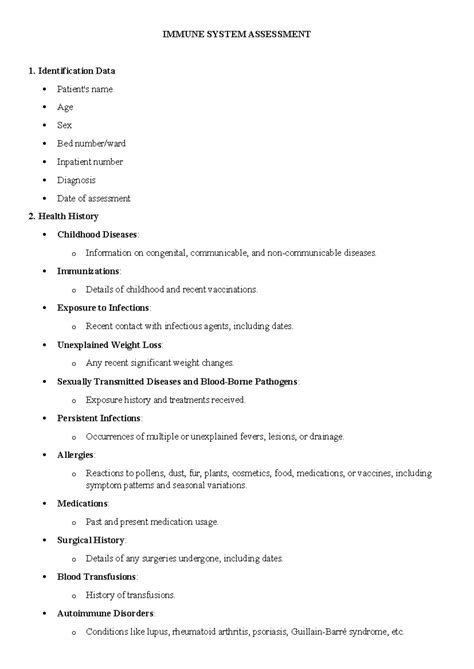 IMMUNE SYSTEM ASSESSMENT 1: Comprehensive Patient Evaluation - Studocu