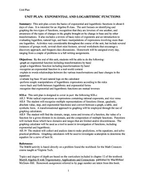 Fillable Online Unit plan exponential and logarithmic functions ...