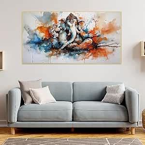 DEKORSTATION Sacred Blessings Lord Ganesh Canvas Floating Framed Wall ...