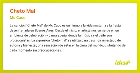 Significado de la canción CHETO MAL (Mc Caco) - LETRAS.COM