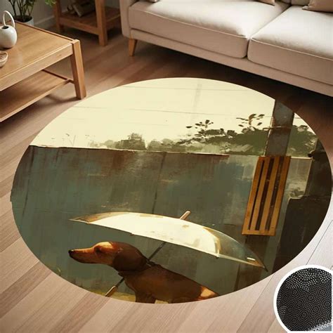 Cute Dog Hiding Under Umbrella Round Carpet Living Room Bedroom Home ...