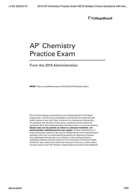 SOLUTION: 2015 ap chemistry practice exam mcq multiple choice questions ...