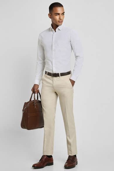 Buy Men Beige Solid Slim Fit Formal Trousers Online - 934486 | Peter ...
