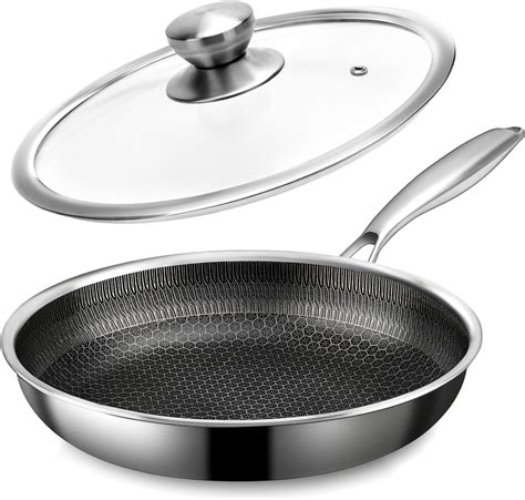 Amazon.com: Stainless Steel Frying Pan with Lid, 8 Inch Honeycomb Non ...