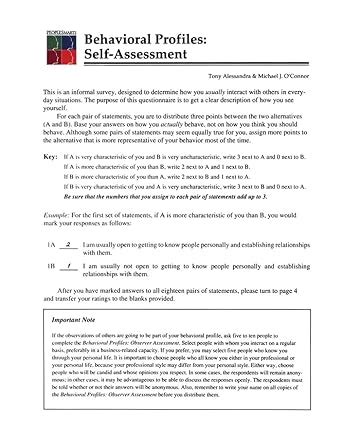 Buy People Smarts – Behavioral Profiles: Self–Assessment Pamphlet Book ...