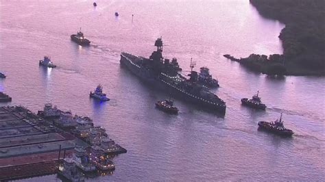 Battleship Texas moves from San Jacinto Battleship Site to Galveston ...