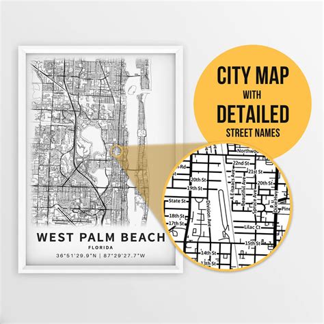 Printable Map of West Palm Beach, Florida, USA With Street Names - Instant Download  City Map ...