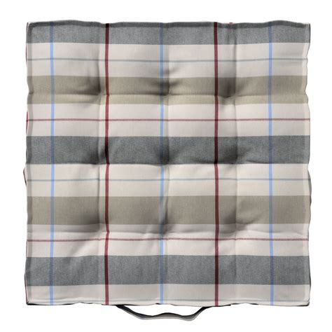 Poduszka na krzesło Kuba, beżowo-granatowo-czerwona krata, 50 x 50 x 10 ...