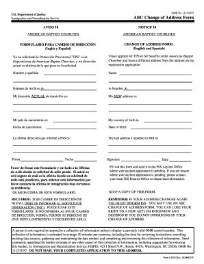 Immigration and Naturalization Service Change of Address Form - Blank ...