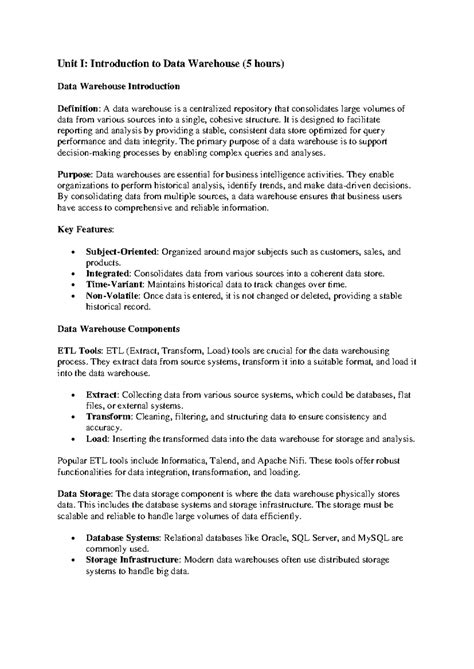 Data Warehouse Notes & Summary for Data Management (Course Code: DW101 ...